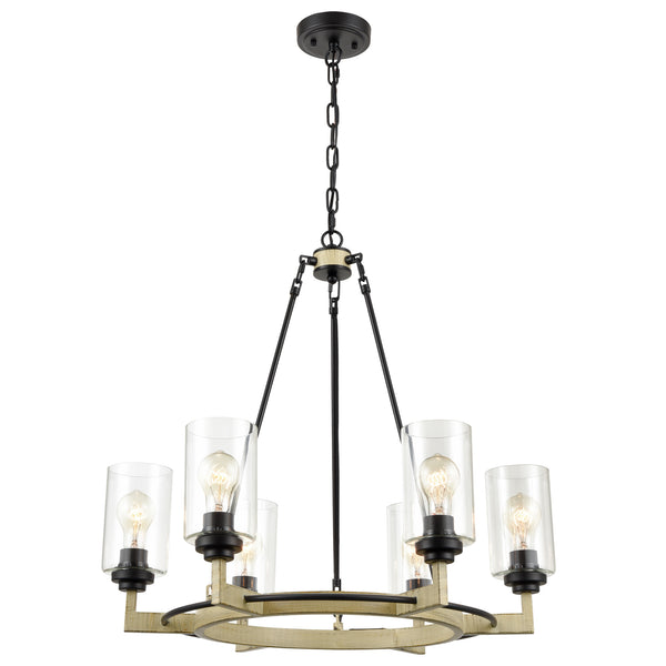 Farmhouse 6 Lights Black Wagon Wheel Pendant Light Large Round Chandelier For Dining Room